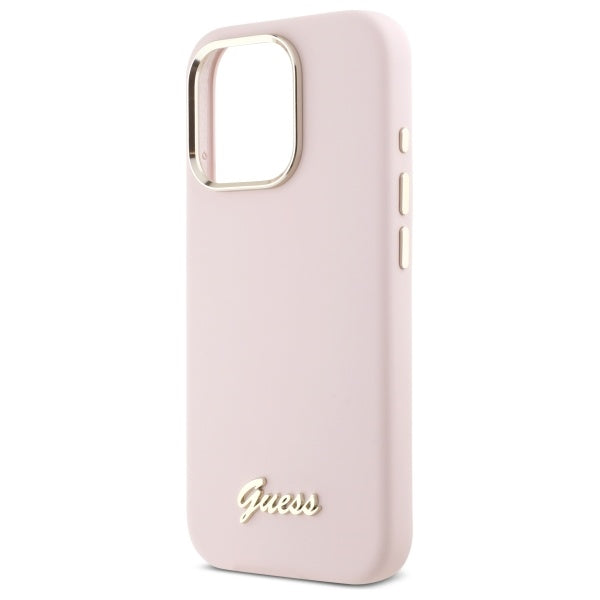 Hoes voor Apple iPhone 16 Pro Max, Guess, Script Metal Logo & Frame, Lichtroze