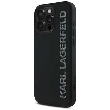 Hoes voor Apple iPhone 16 Pro Max, Karl Lagerfeld, 3D Rubber Elongated Glitter Logo, Zwart