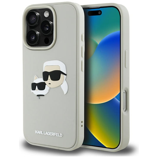 Hoes voor Apple iPhone 16 Pro Max, Karl Lagerfeld, 3D Rubber Karl & Choupette, Beige
