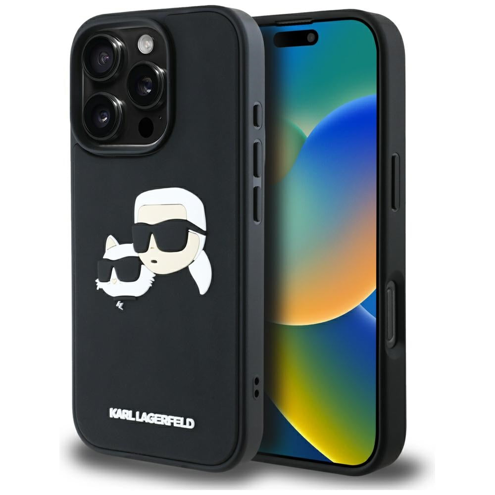 Hoes voor Apple iPhone 16 Pro Max, Karl Lagerfeld, 3D Rubber Karl & Choupette, Zwart