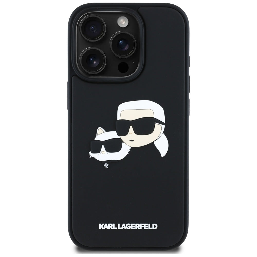 Hoes voor Apple iPhone 16 Pro Max, Karl Lagerfeld, 3D Rubber Karl & Choupette, Zwart