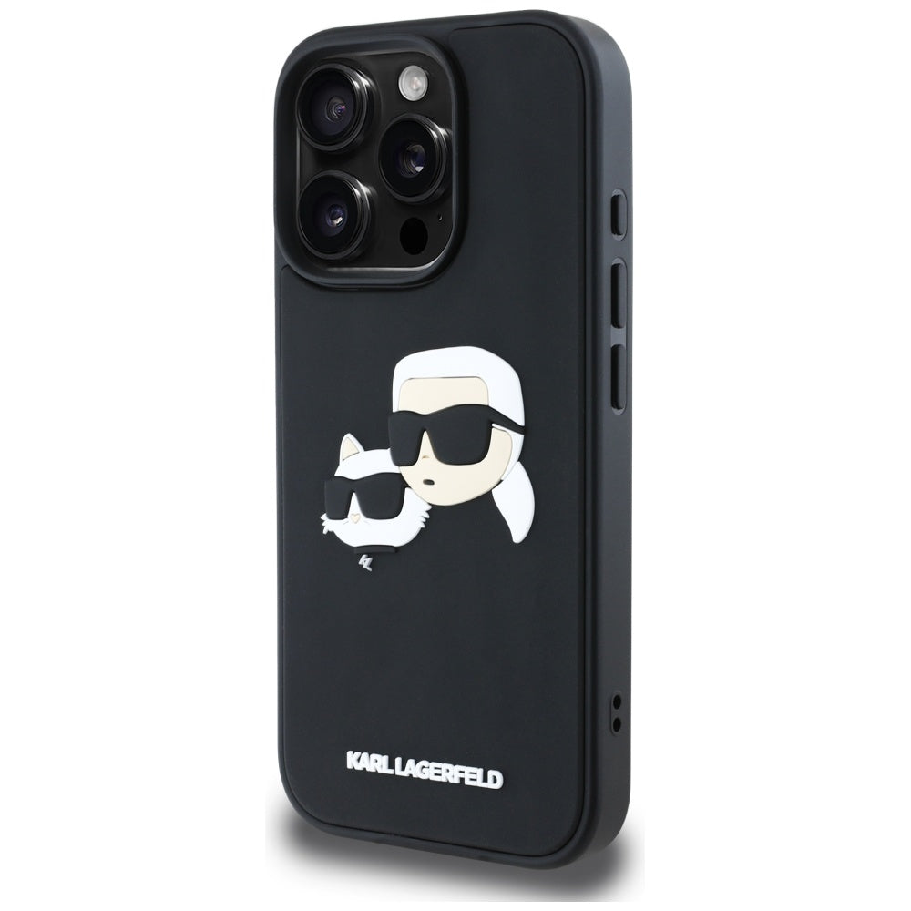 Hoes voor Apple iPhone 16 Pro Max, Karl Lagerfeld, 3D Rubber Karl & Choupette, Zwart