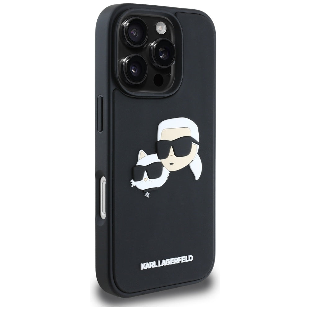 Hoes voor Apple iPhone 16 Pro Max, Karl Lagerfeld, 3D Rubber Karl & Choupette, Zwart