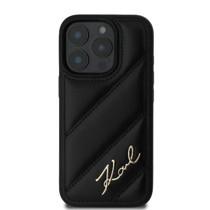 Hoes voor Apple iPhone 16 Pro Max, Karl Lagerfeld, Diagonal Quilted Script, Zwart
