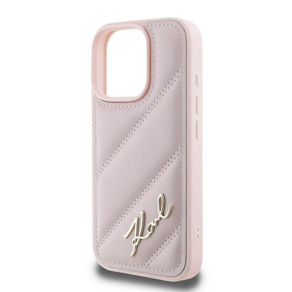 Hoes voor Apple iPhone 16 Pro Max, Karl Lagerfeld, Diagonal Quilted Script, Roze