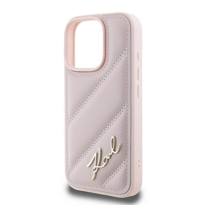Hoes voor Apple iPhone 16 Pro Max, Karl Lagerfeld, Diagonal Quilted Script, Roze