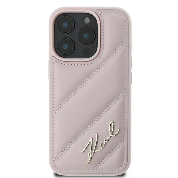 Hoes voor Apple iPhone 16 Pro Max, Karl Lagerfeld, Diagonal Quilted Script, Roze