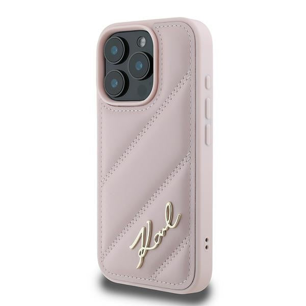 Hoes voor Apple iPhone 16 Pro Max, Karl Lagerfeld, Diagonal Quilted Script, Roze
