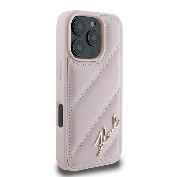 Hoes voor Apple iPhone 16 Pro Max, Karl Lagerfeld, Diagonal Quilted Script, Roze
