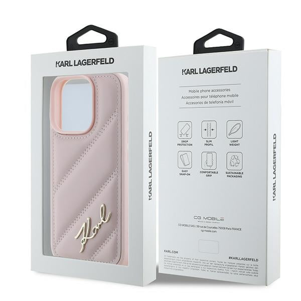 Hoes voor Apple iPhone 16 Pro Max, Karl Lagerfeld, Diagonal Quilted Script, Roze