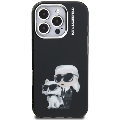 Hoes voor Apple iPhone 16 Pro Max, Karl Lagerfeld, IML Aquarelle Logo Karl & Choupette, Zwart