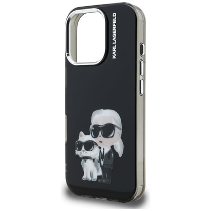 Hoes voor Apple iPhone 16 Pro Max, Karl Lagerfeld, IML Aquarelle Logo Karl & Choupette, Zwart