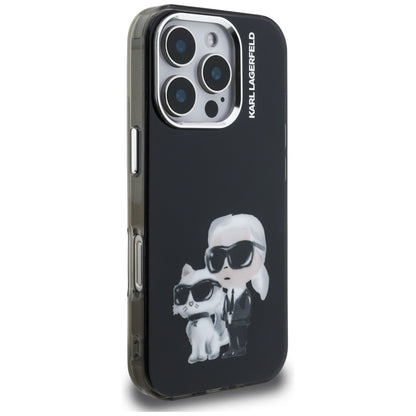 Hoes voor Apple iPhone 16 Pro Max, Karl Lagerfeld, IML Aquarelle Logo Karl & Choupette, Zwart