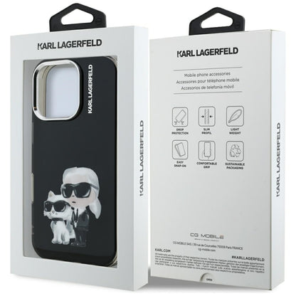 Hoes voor Apple iPhone 16 Pro Max, Karl Lagerfeld, IML Aquarelle Logo Karl & Choupette, Zwart