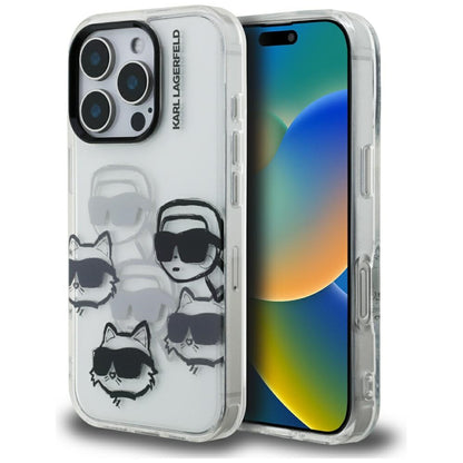 Hoesje voor Apple iPhone 16 Pro Max, Karl Lagerfeld, IML Luxury Multi Head Pattern, Transparant