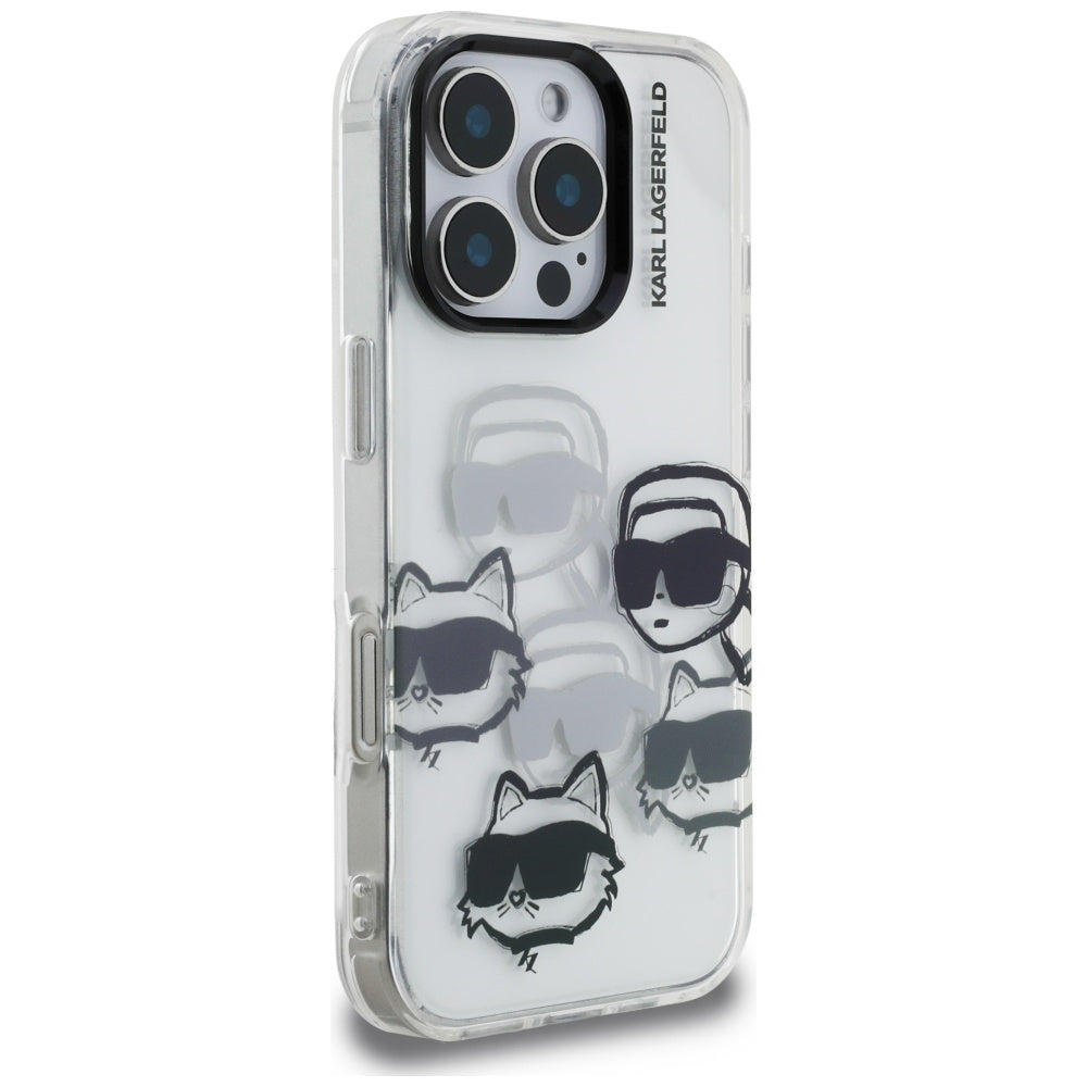 Hoesje voor Apple iPhone 16 Pro Max, Karl Lagerfeld, IML Luxury Multi Head Pattern, Transparant
