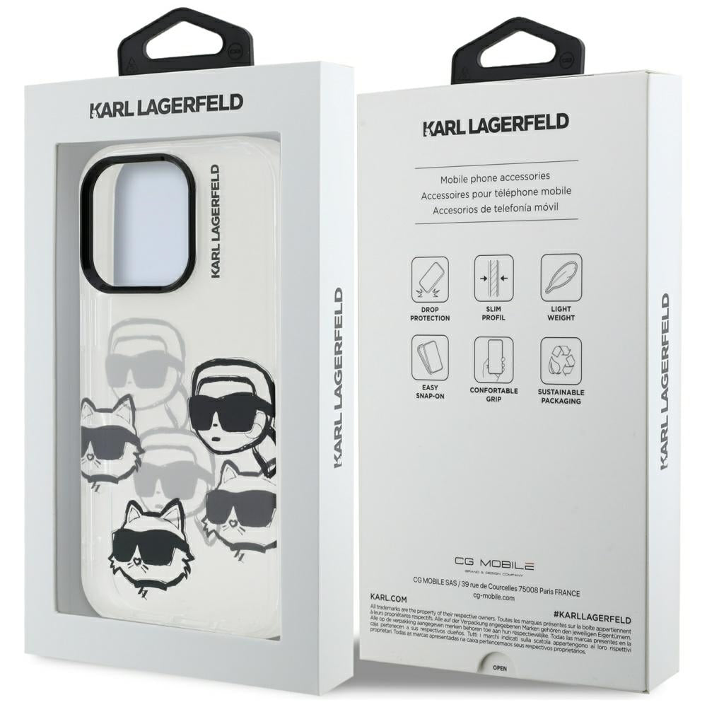 Hoesje voor Apple iPhone 16 Pro Max, Karl Lagerfeld, IML Luxury Multi Head Pattern, Transparant