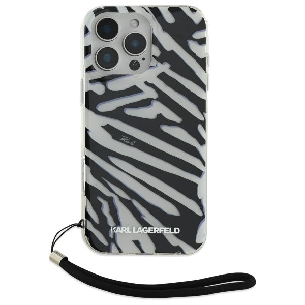 Hoes voor Apple iPhone 16 Pro Max, Karl Lagerfeld, IML Luxury Zebra Pattern met Band, Zwart