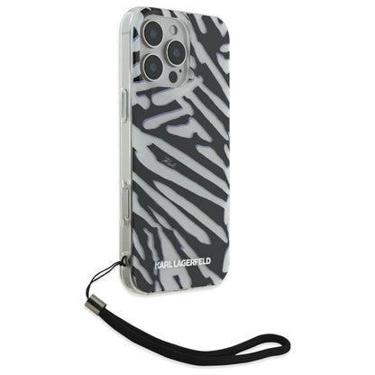 Hoes voor Apple iPhone 16 Pro Max, Karl Lagerfeld, IML Luxury Zebra Pattern met Band, Zwart