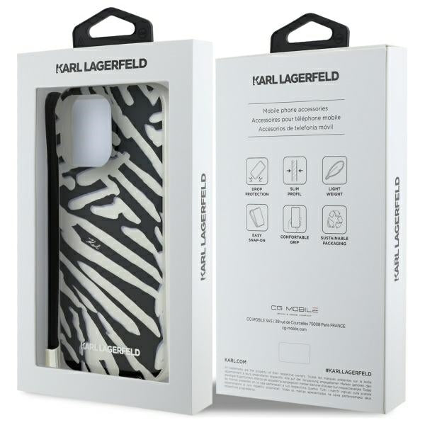 Hoes voor Apple iPhone 16 Pro Max, Karl Lagerfeld, IML Luxury Zebra Pattern met Band, Zwart