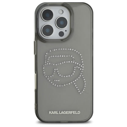 Hoes voor Apple iPhone 16 Pro Max, Karl Lagerfeld, IML Rhinestones Karl's Head, Zwart