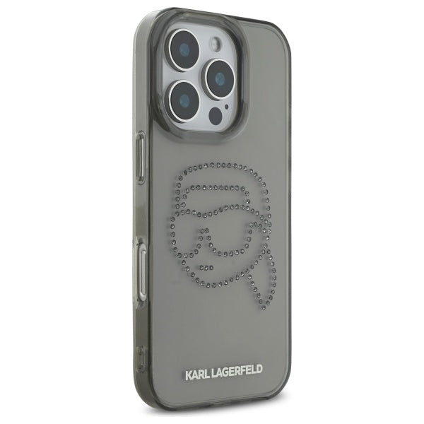 Hoes voor Apple iPhone 16 Pro Max, Karl Lagerfeld, IML Rhinestones Karl's Head, Zwart