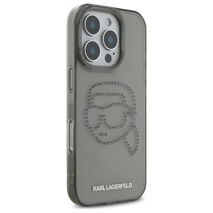 Hoes voor Apple iPhone 16 Pro Max, Karl Lagerfeld, IML Rhinestones Karl's Head, Zwart
