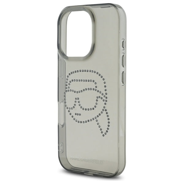 Hoes voor Apple iPhone 16 Pro Max, Karl Lagerfeld, IML Rhinestones Karl's Head, Zwart