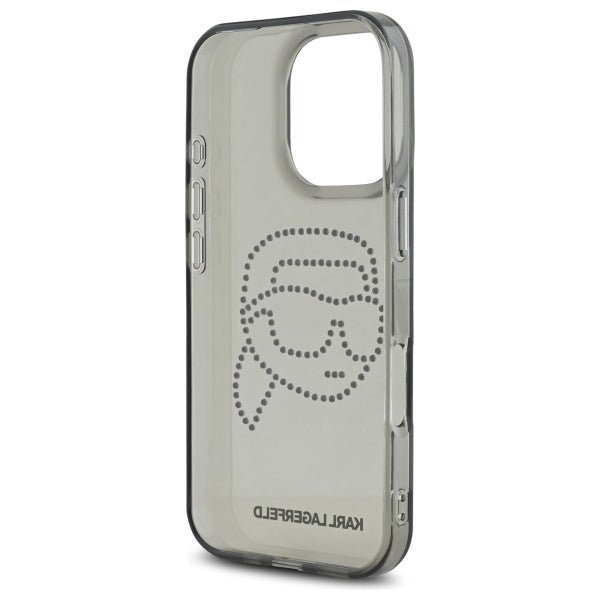 Hoes voor Apple iPhone 16 Pro Max, Karl Lagerfeld, IML Rhinestones Karl's Head, Zwart
