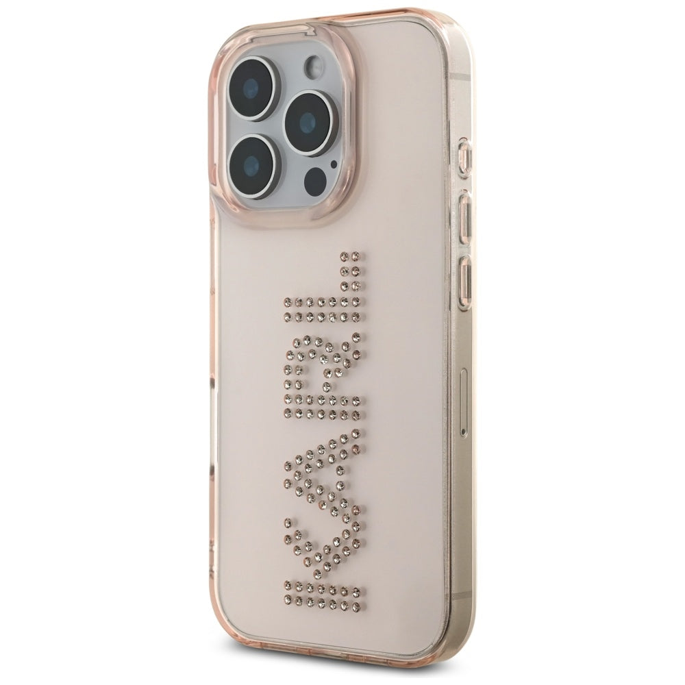 Hoes voor Apple iPhone 16 Pro Max, Karl Lagerfeld, IML Rhinestones Pink Logo, Roze