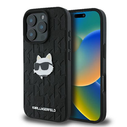 Hoes voor Apple iPhone 16 Pro Max, Karl Lagerfeld, Monogram Choupette's Head, Zwart