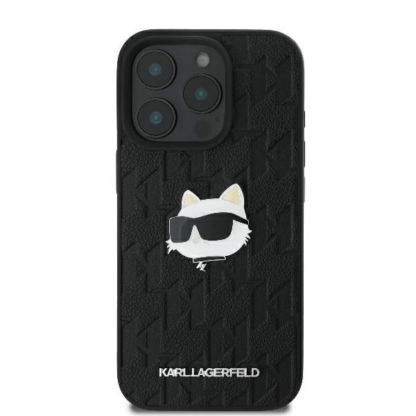 Hoes voor Apple iPhone 16 Pro Max, Karl Lagerfeld, Monogram Choupette's Head, Zwart