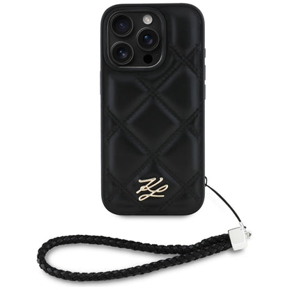 Hoes voor Apple iPhone 16 Pro Max, Karl Lagerfeld, Quilted Initial Logo & Chain Strap, Zwart