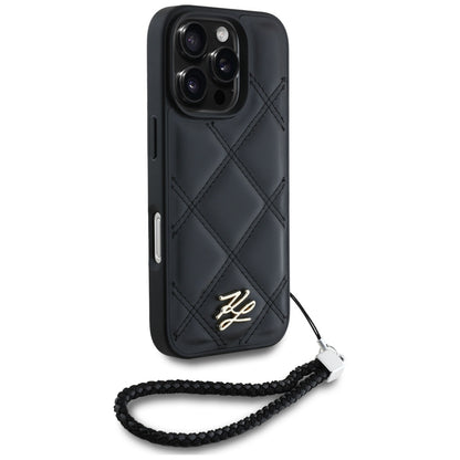 Hoes voor Apple iPhone 16 Pro Max, Karl Lagerfeld, Quilted Initial Logo & Chain Strap, Zwart