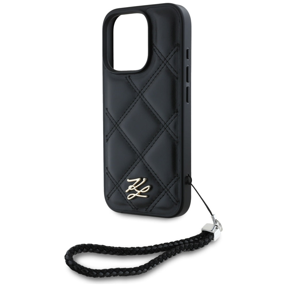 Hoes voor Apple iPhone 16 Pro Max, Karl Lagerfeld, Quilted Initial Logo & Chain Strap, Zwart