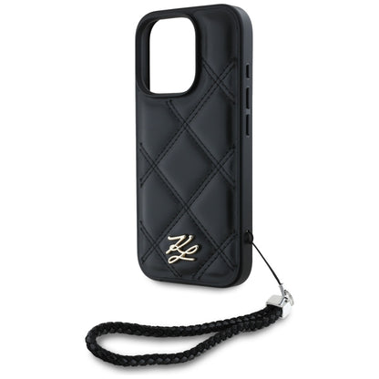Hoes voor Apple iPhone 16 Pro Max, Karl Lagerfeld, Quilted Initial Logo & Chain Strap, Zwart