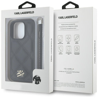 Hoes voor Apple iPhone 16 Pro Max, Karl Lagerfeld, Quilted Initial Logo & Chain Strap, Zwart