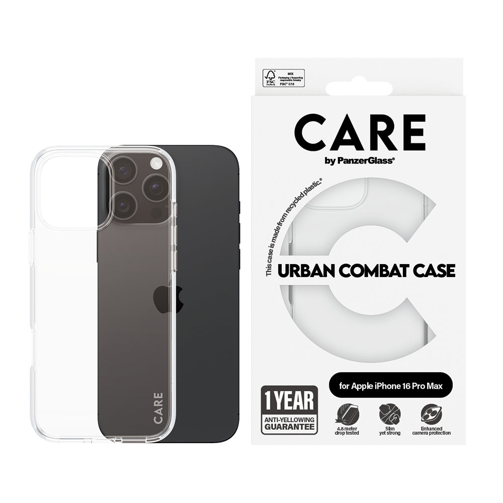 Hoes voor Apple iPhone 16 Pro, PanzerGlass, Care Urban Combat, Transparant