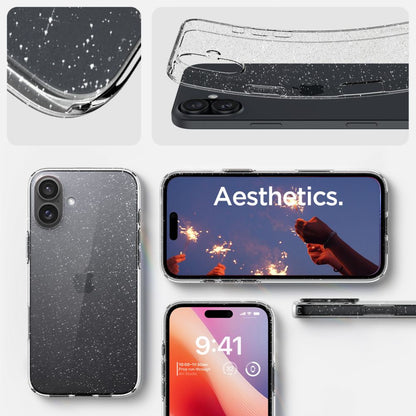 Hoesje voor Apple iPhone 16, Spigen, Liquid Crystal Glitter, Transparant ACS08192