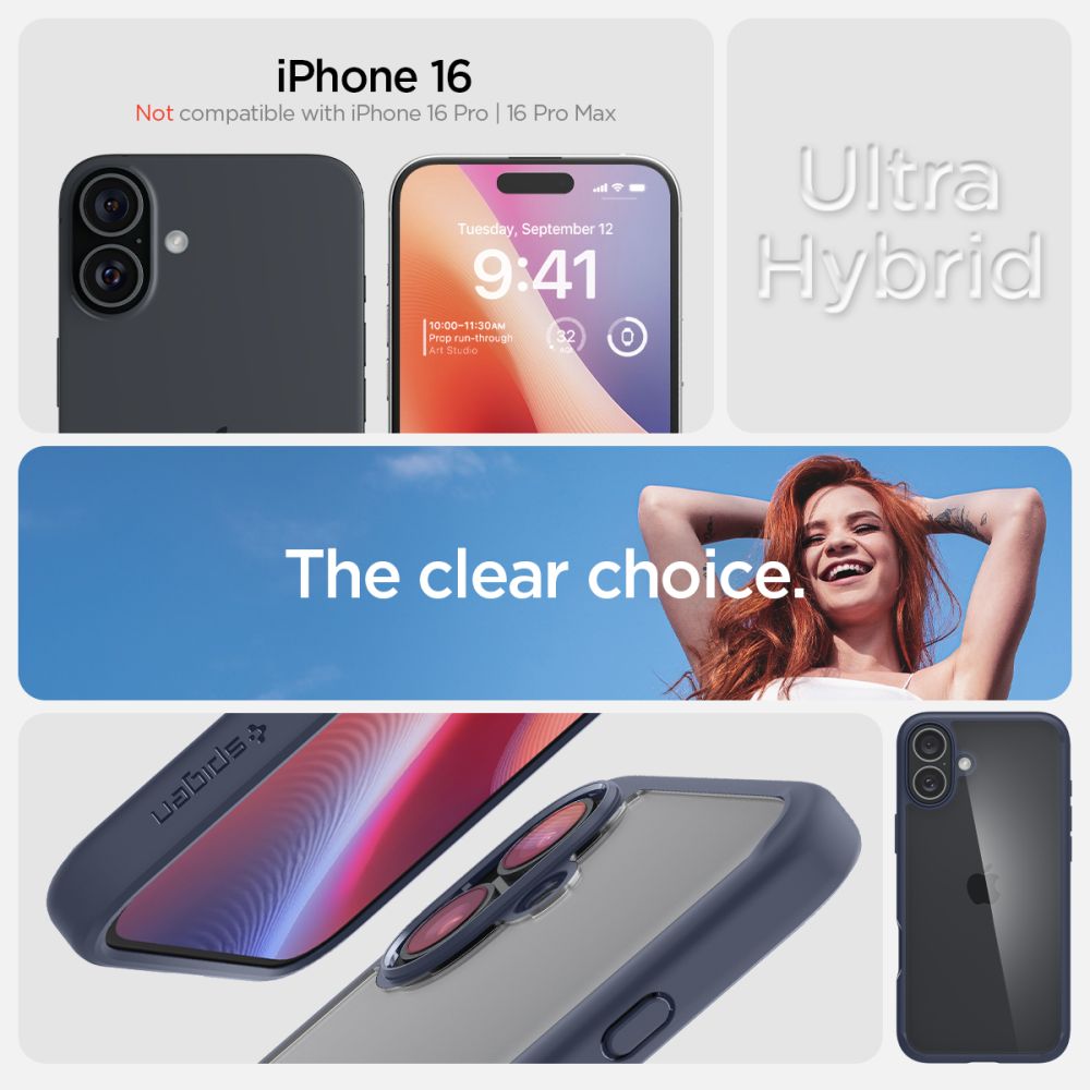 Hoes voor Apple iPhone 16, Spigen, Ultra Hybrid, Marineblauw