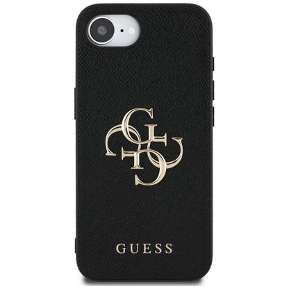 Hoes voor Apple iPhone 16e, Guess, 4G Grained Big en Classic Logo, Zwart