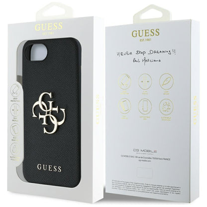Hoes voor Apple iPhone 16e, Guess, 4G Grained Big en Classic Logo, Zwart
