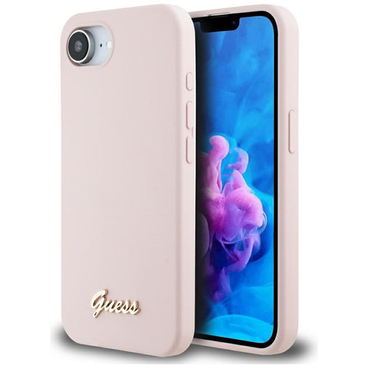 Hoes voor Apple iPhone 16e, Guess, Script Metal Logo, Roze