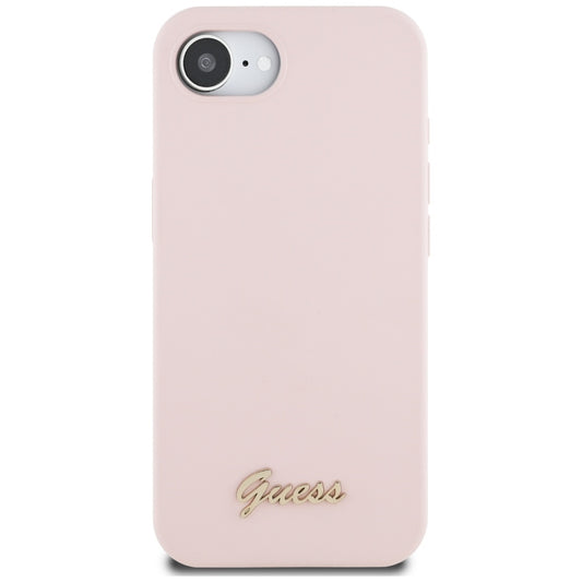 Hoes voor Apple iPhone 16e, Guess, Script Metal Logo, Roze