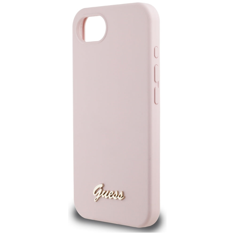 Case for Apple iPhone 16e, Guess, Script Metal Logo, Pink