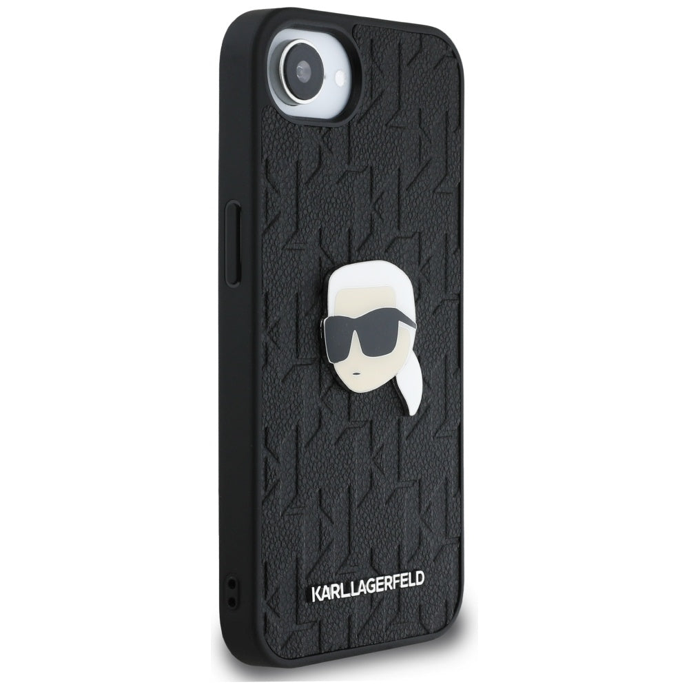 Hoes voor Apple iPhone 16e, Karl Lagerfeld, Monogram Karl's Head, Zwart