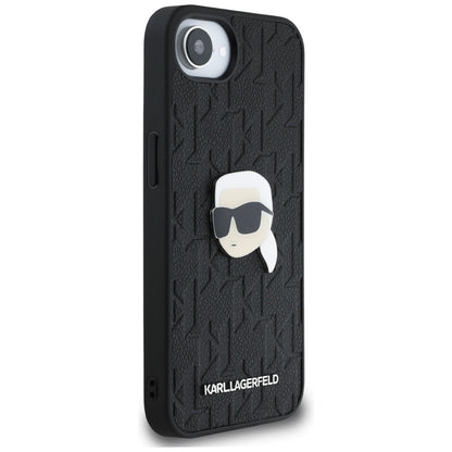 Hoes voor Apple iPhone 16e, Karl Lagerfeld, Monogram Karl's Head, Zwart