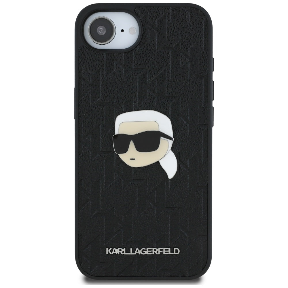 Hoes voor Apple iPhone 16e, Karl Lagerfeld, Monogram Karl's Head, Zwart