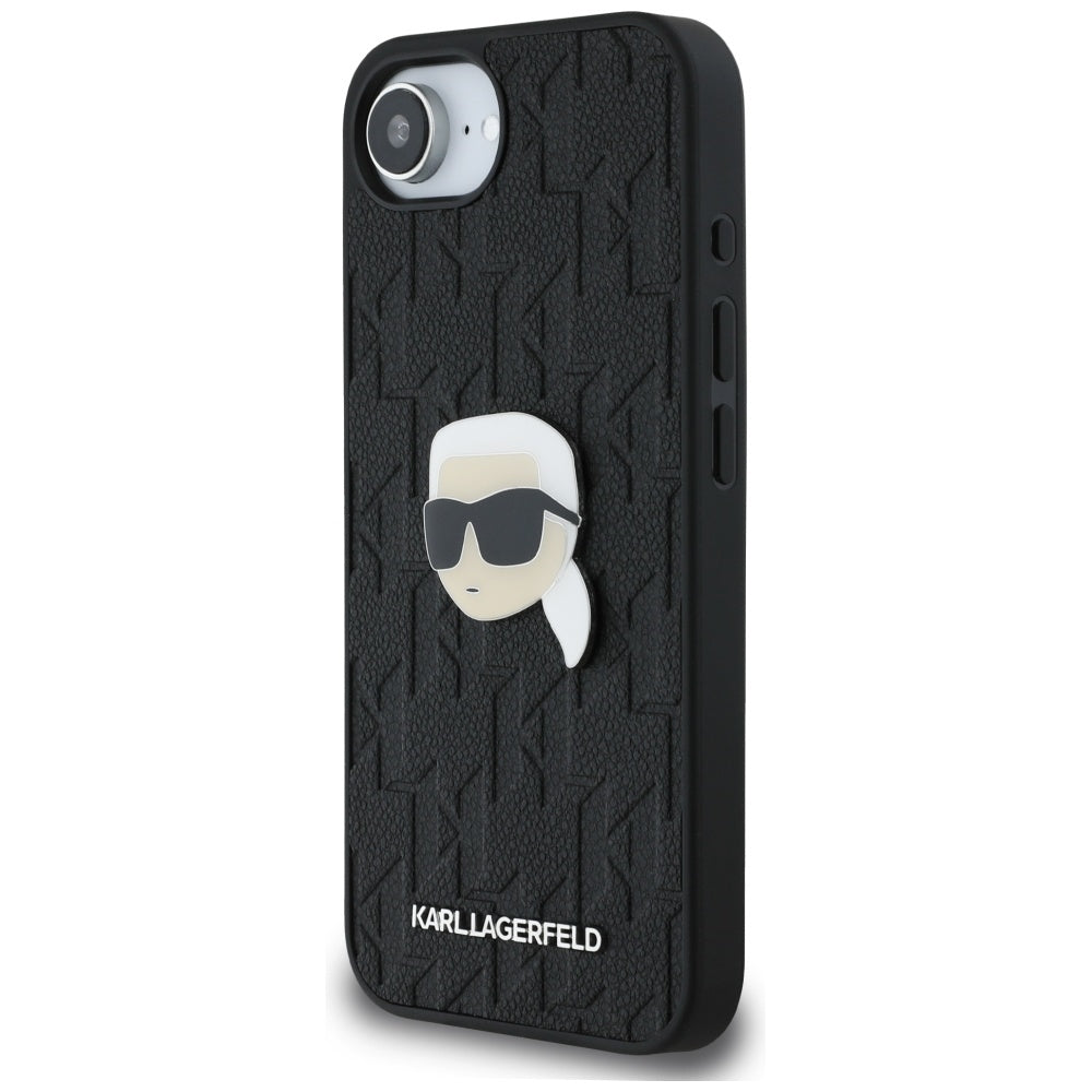 Hoes voor Apple iPhone 16e, Karl Lagerfeld, Monogram Karl's Head, Zwart