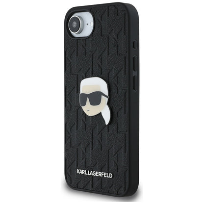Hoes voor Apple iPhone 16e, Karl Lagerfeld, Monogram Karl's Head, Zwart